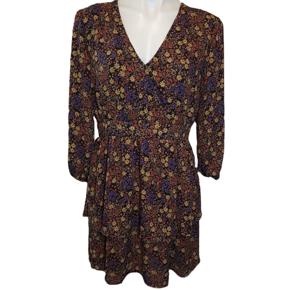 ❤️ 4/$20 Mimi Chica dress Women's large Flowers Ruffles  balloon sleeves V-neck